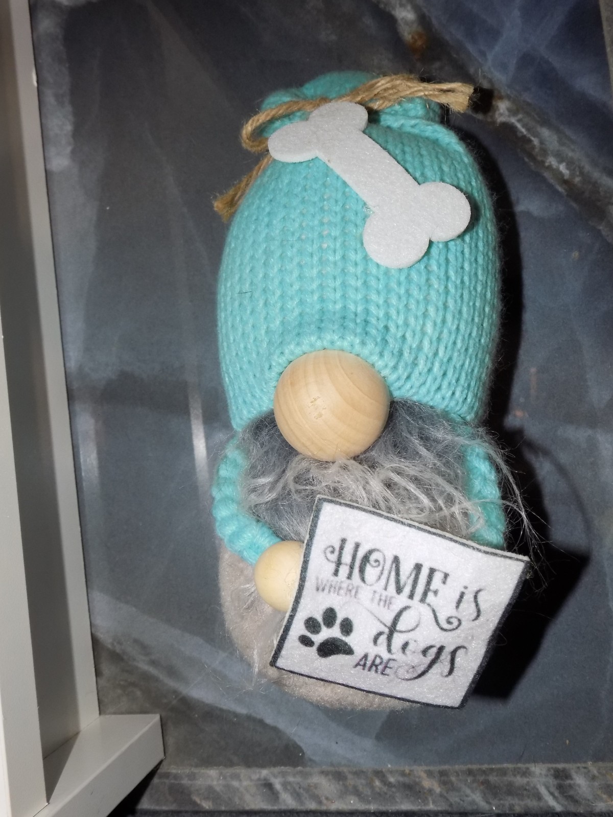 Stuffed Gnome “Home is Where the Dogs Are” Plush Figurine W/Teal Cap