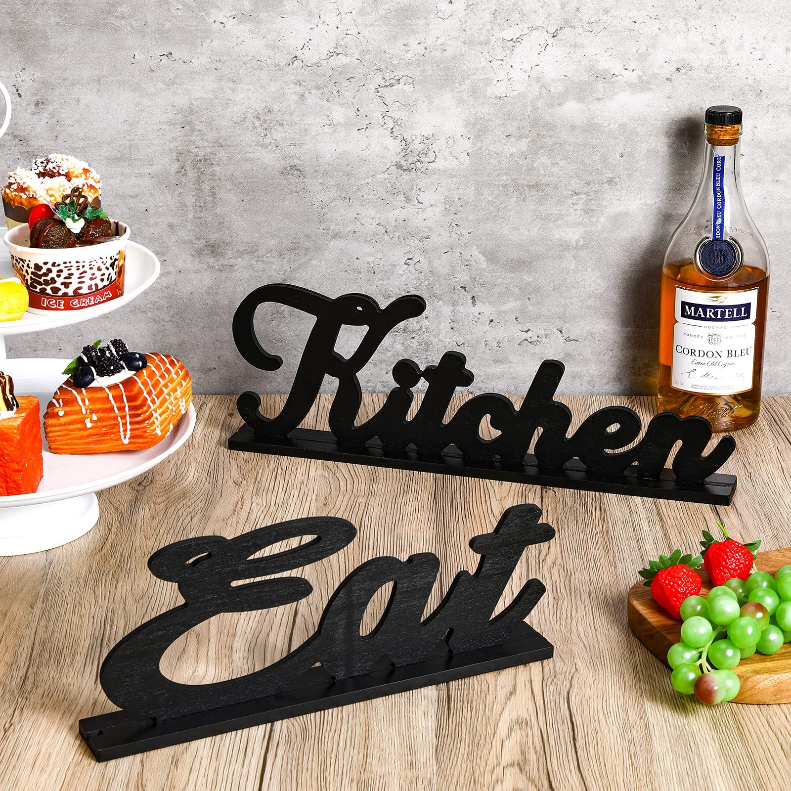 2 Pieces Wooden Kitchen Signs Eat and Kitchen Table Signs Black Rustic Farmho…