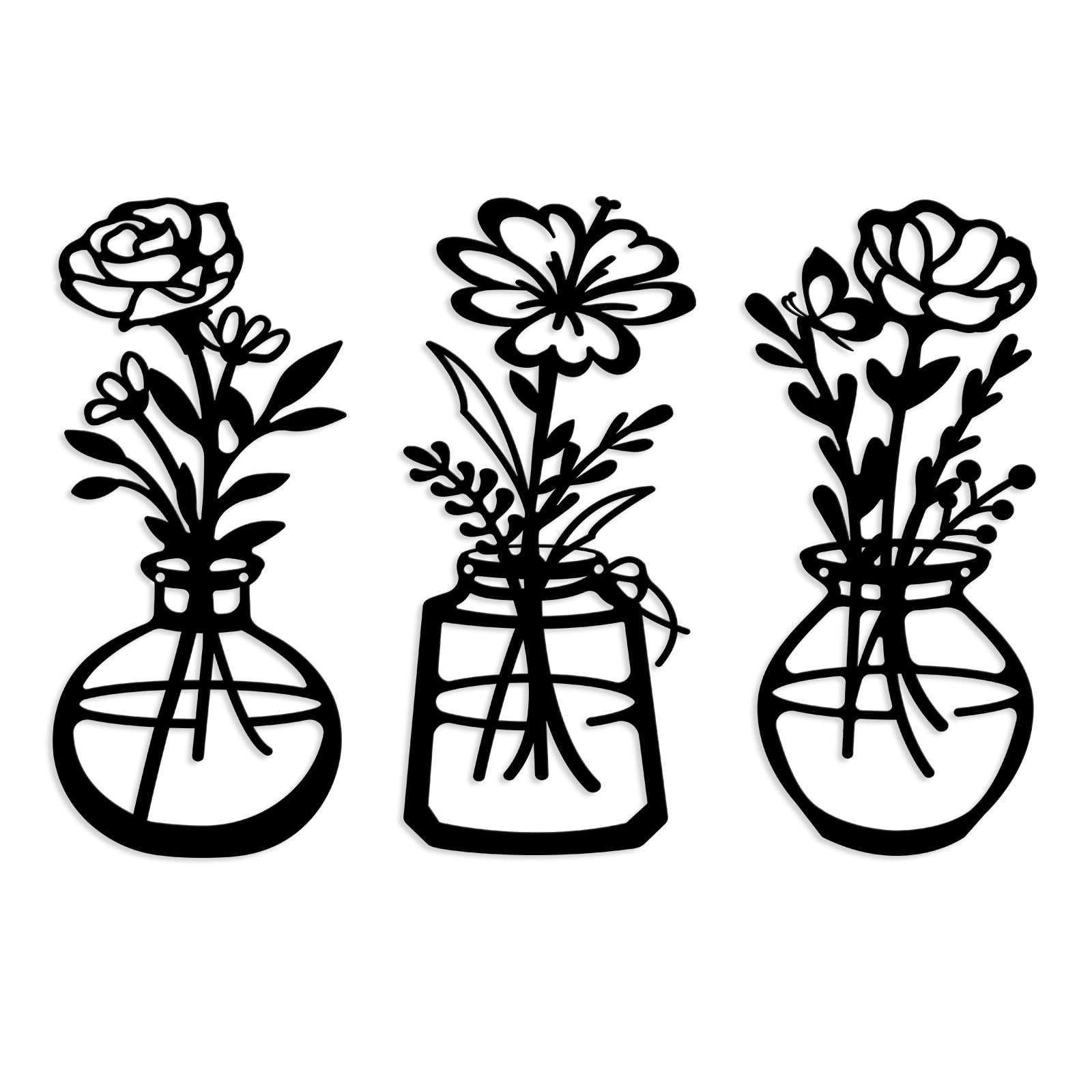 3 Pieces Metal Flowers Wall Arts – Rustic Farmhouse Decor Minimalist Flower W…