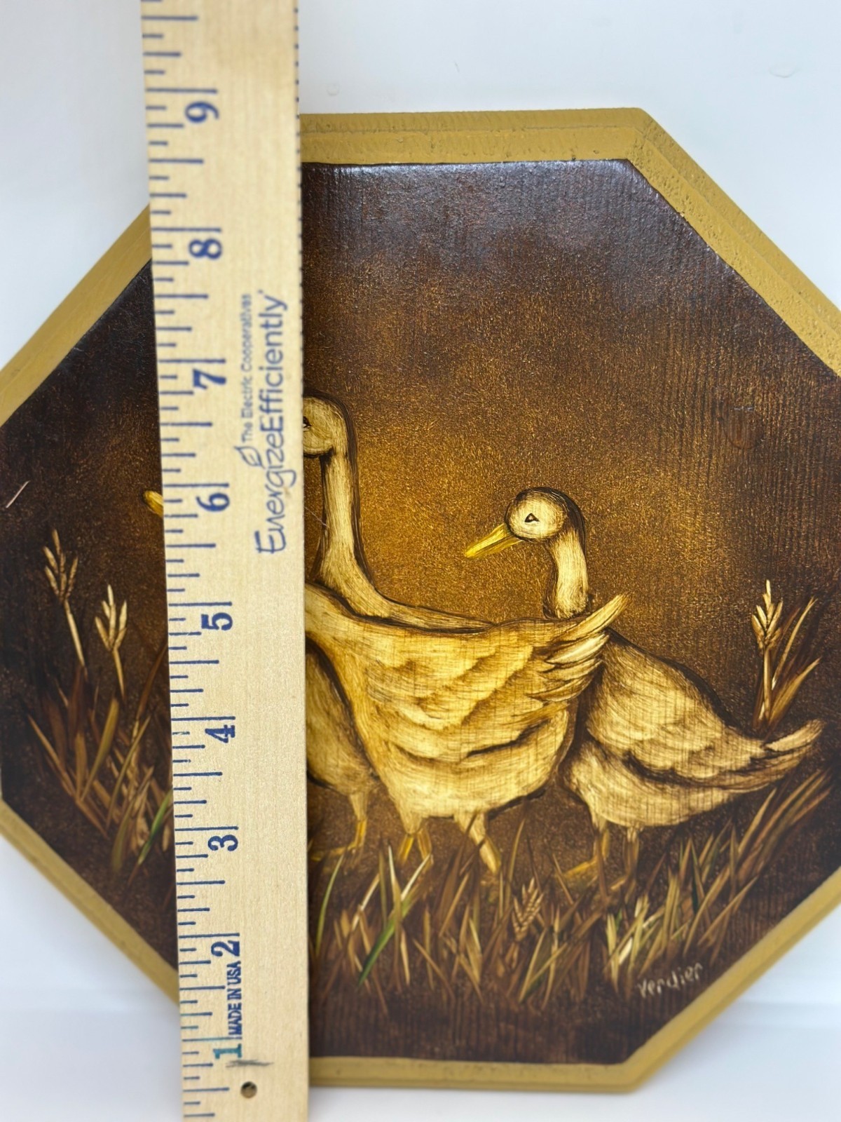 Vintage Rustic Farmhouse Duck Wall Hanging Octagon Wooden Art Panel 8.75 Country