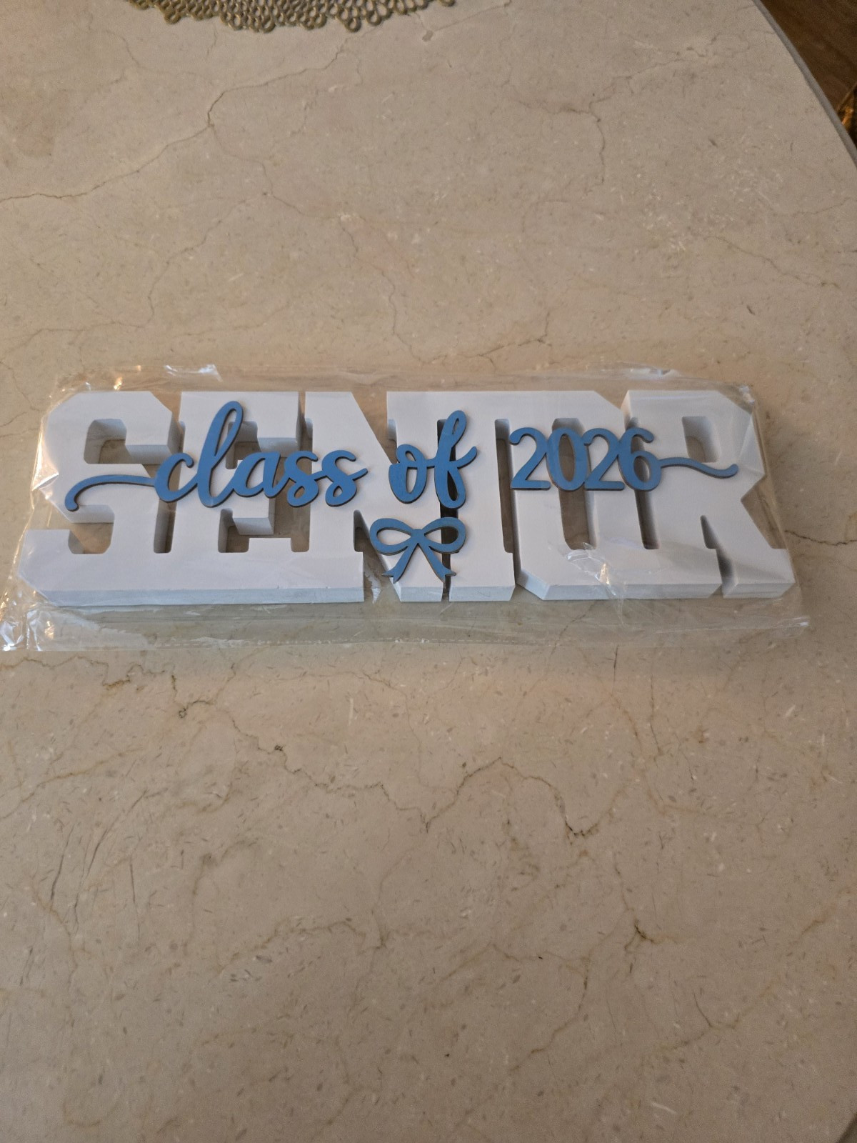 Class of 2023 3D Letter Wall Sign, Wood Decorative Plaque White/Blue