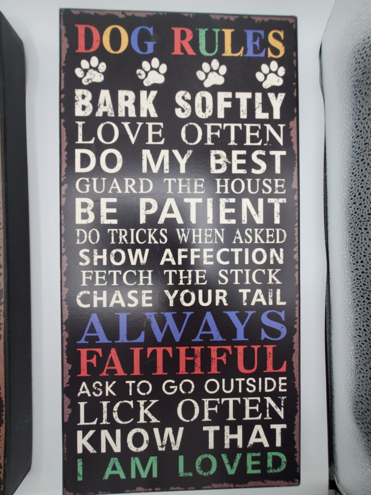 Dog Rules Wood Wall Plaque Sign Puppy Dog Lover Pet Humor Box Style 1.25″ Deep