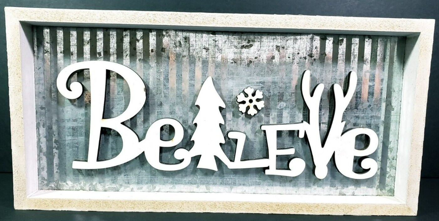 Christmas Believe Metal & Wood Sign 12.25″ x 6″ NWT Midwood Brands LLC