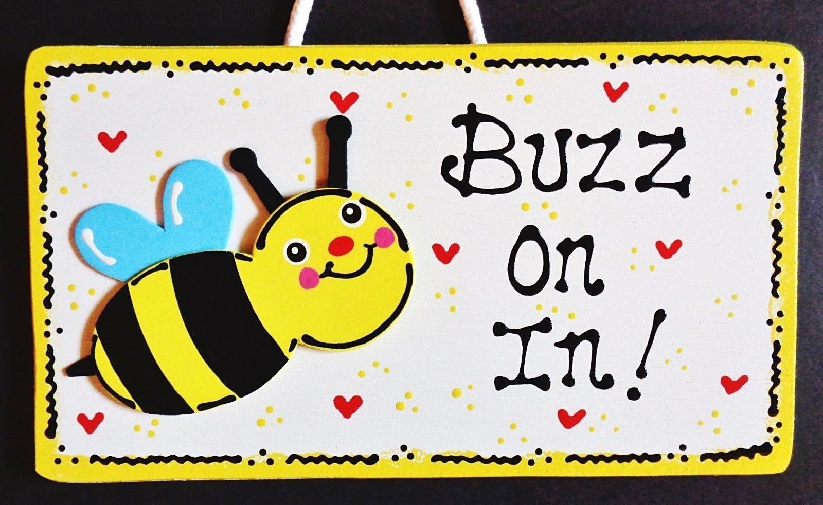 BUMBLEBEE Buzz On In SIGN Wall Hanger Bee Plaque Door Deck Patio Porch Welcome