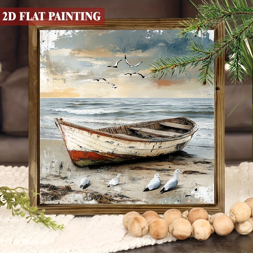 Retro Boat Seagull Beach Wooden Sign Vintage Coastal Decor Nautical Cafe Gift