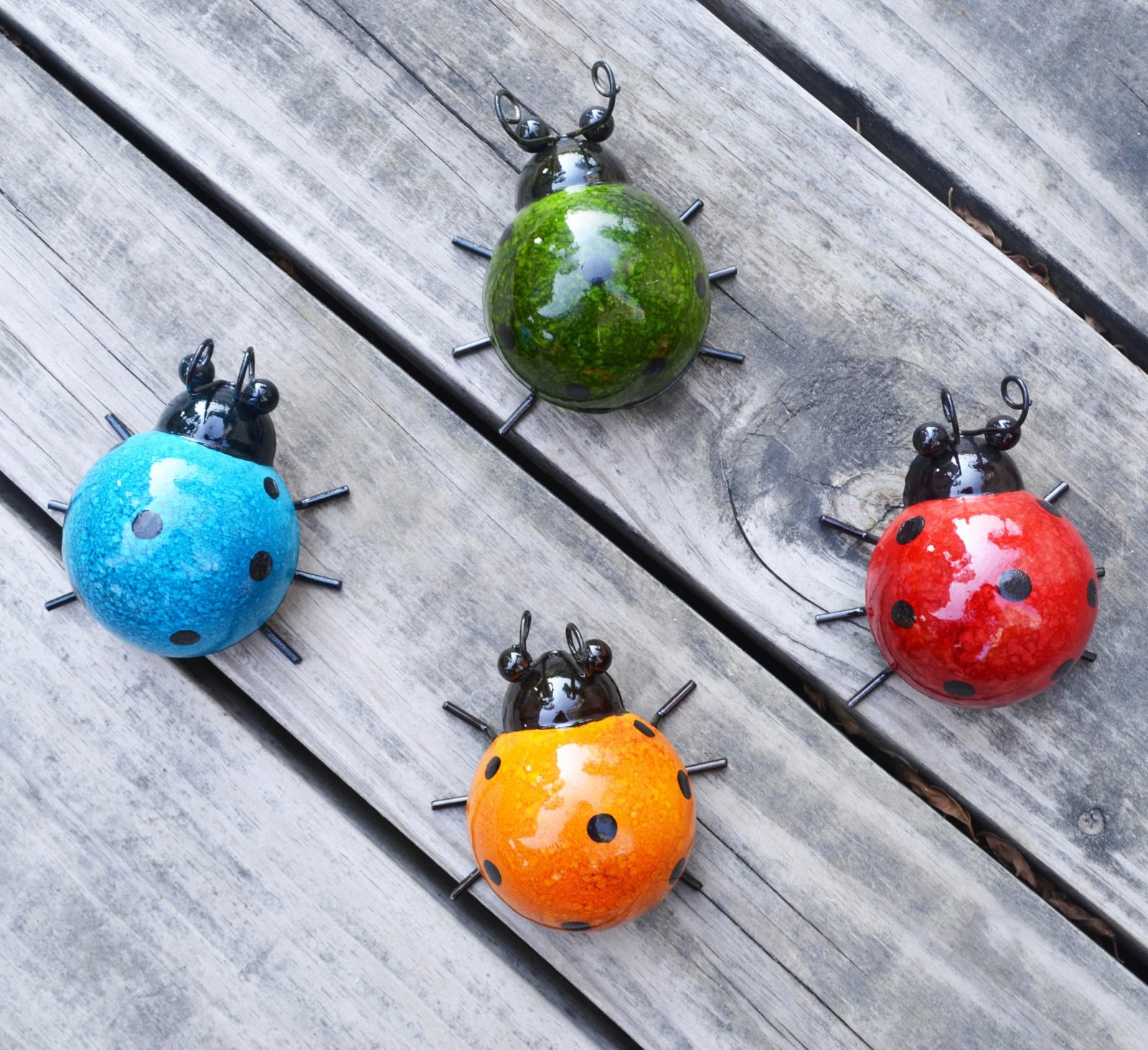 Metal Garden Wall Art Decorative Set of 4 Cute Ladybugs Outdoor Wall Sculptures
