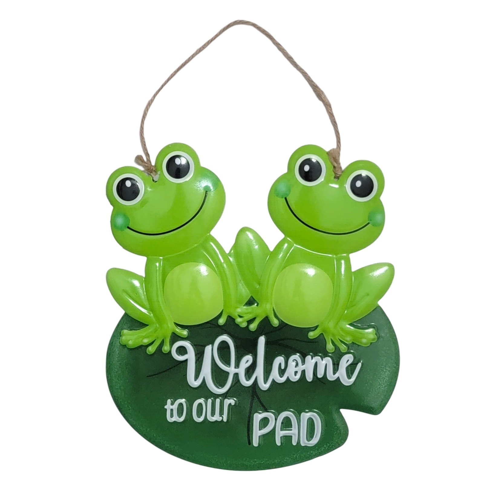 Welcome to our Pad Frog Sign Green Embossed Metal Entryway Decor Garden Wall