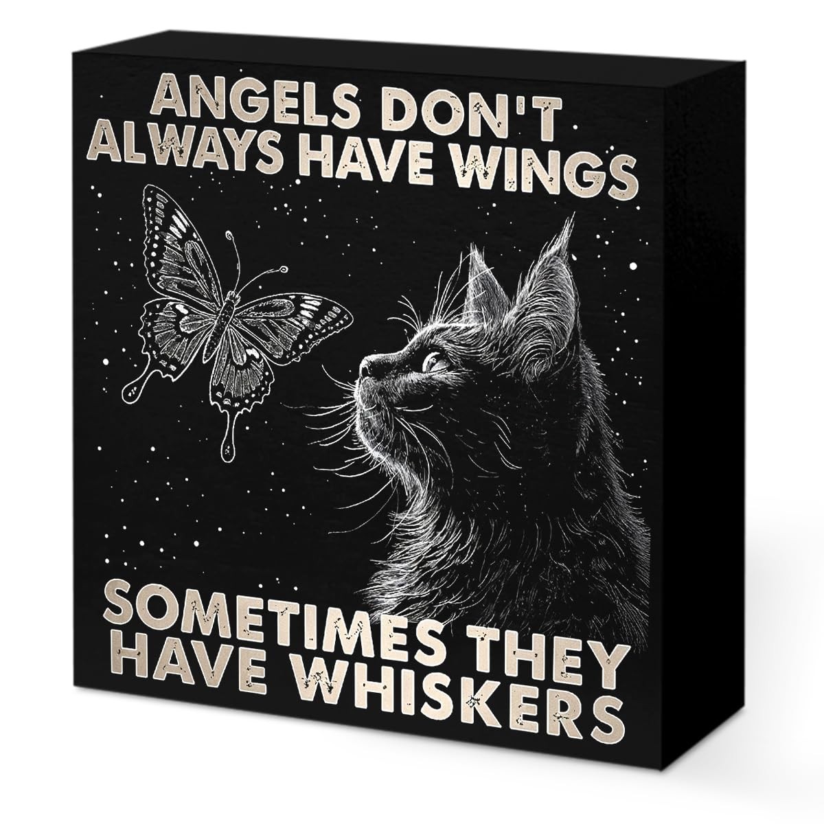 Black Cat Themed Gifts Wood Sign, Angels Don’t Always Have Wings Sometimes Th…