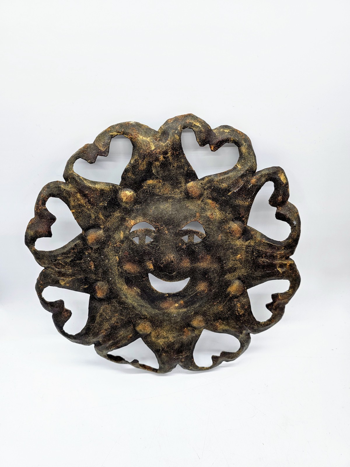 Vintage From Haiti Hammered Metal Smiling 11″ Garden Sun Wall Plaque Primitive
