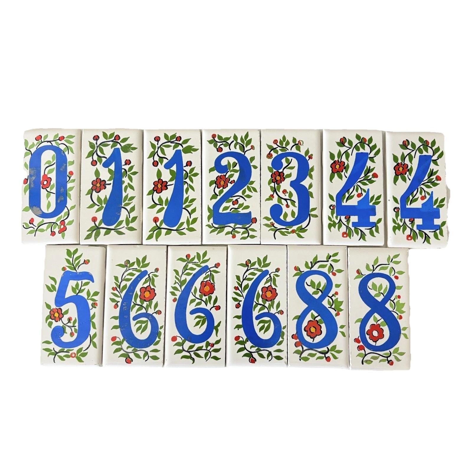 13pc Mexican Ceramic Numbers 0 1 2 3 4 5 6 8 Tiles White 4.25”x2”x0.25”