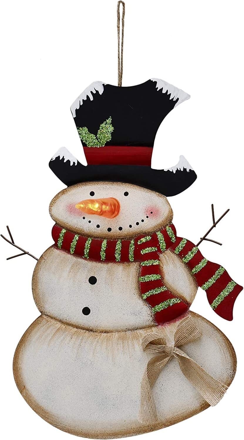 Snowman Sign Hanging Christmas Wall Decoration LED Battery Operated Blinking Nos