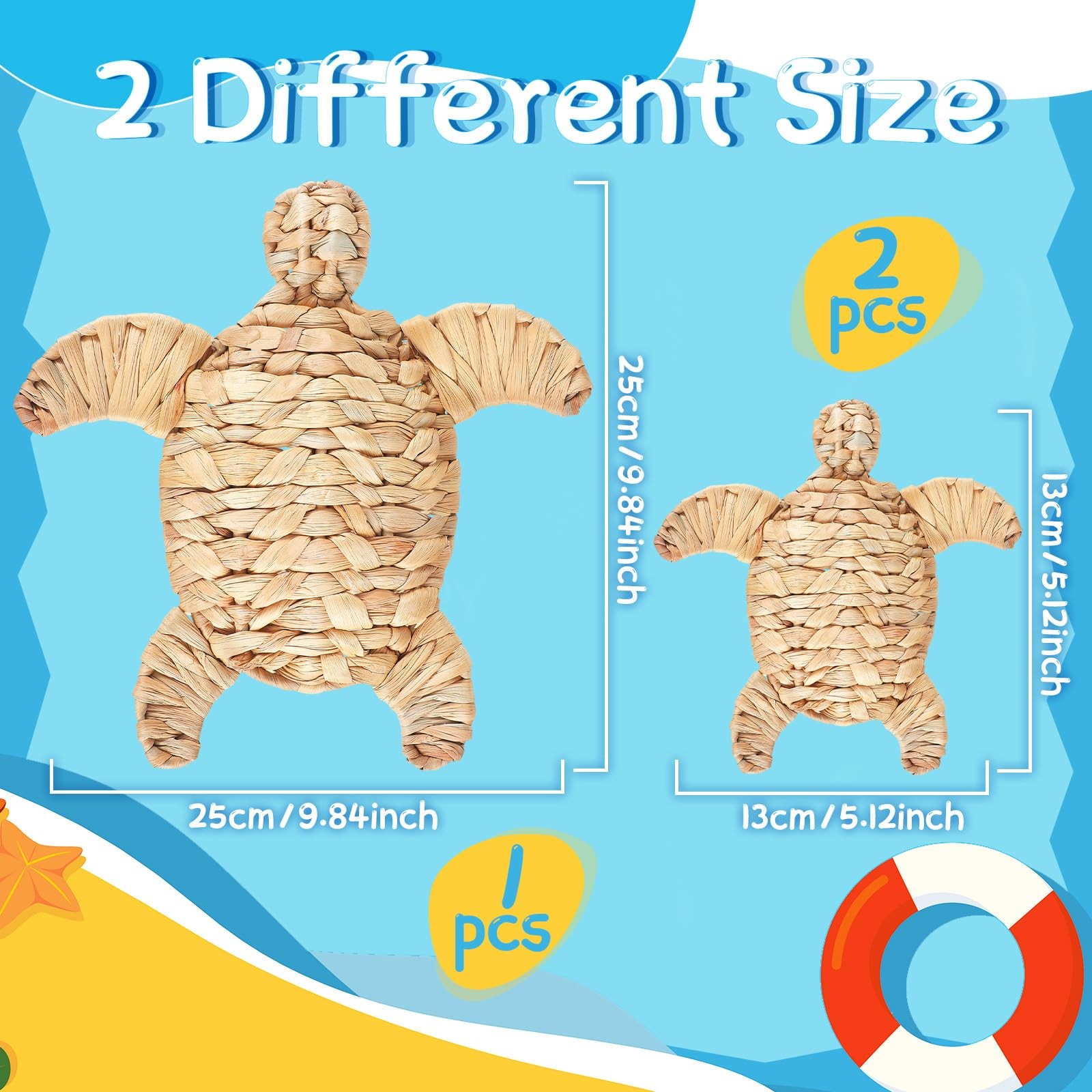 3 Pcs Sea Turtle Beach Theme Decor 3 Size Handmade Wicker Turtle Wall Decor S…