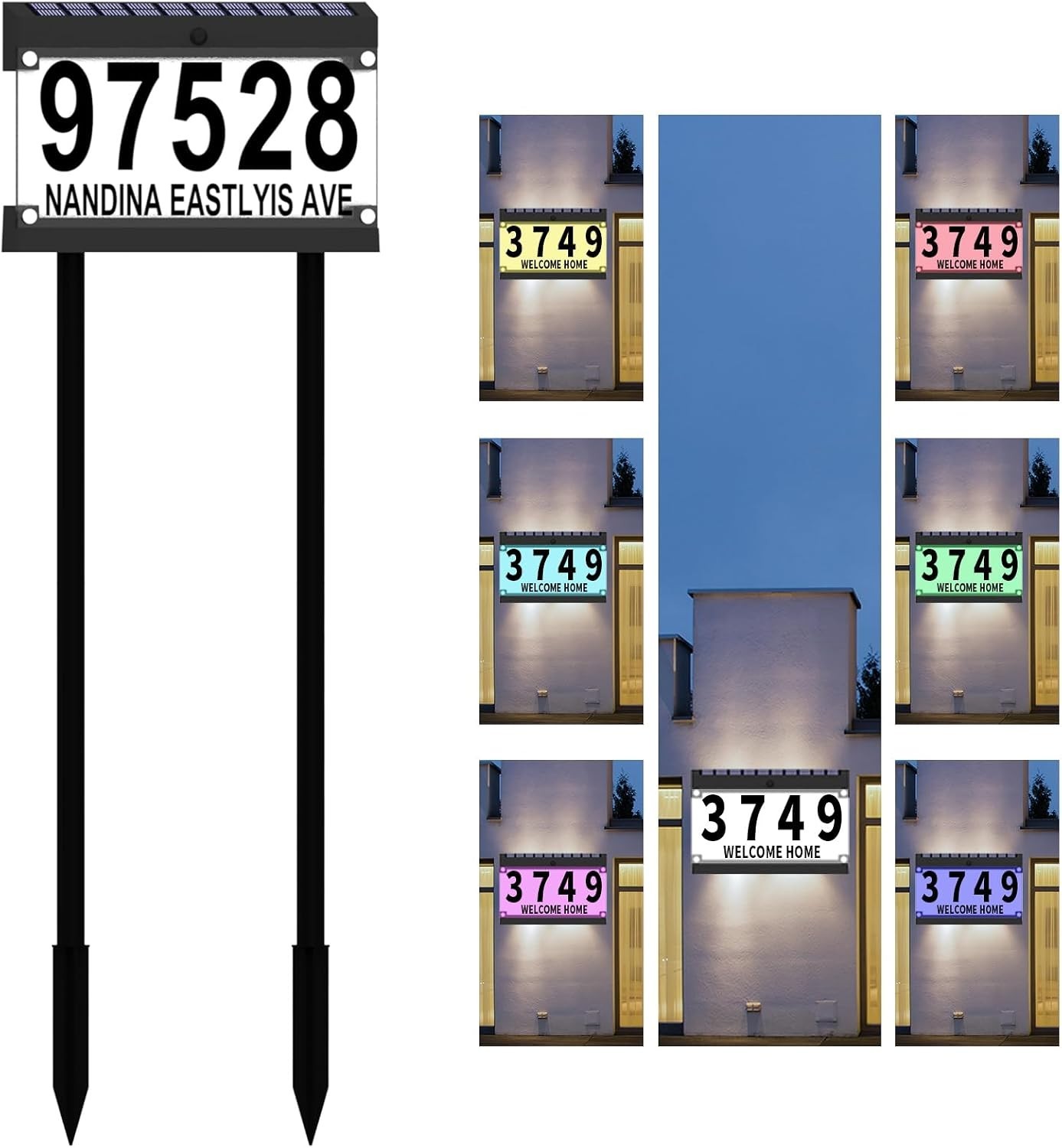 Acrylics Solar Address Numbers Sign for House with Double Stakes | Waterproof…