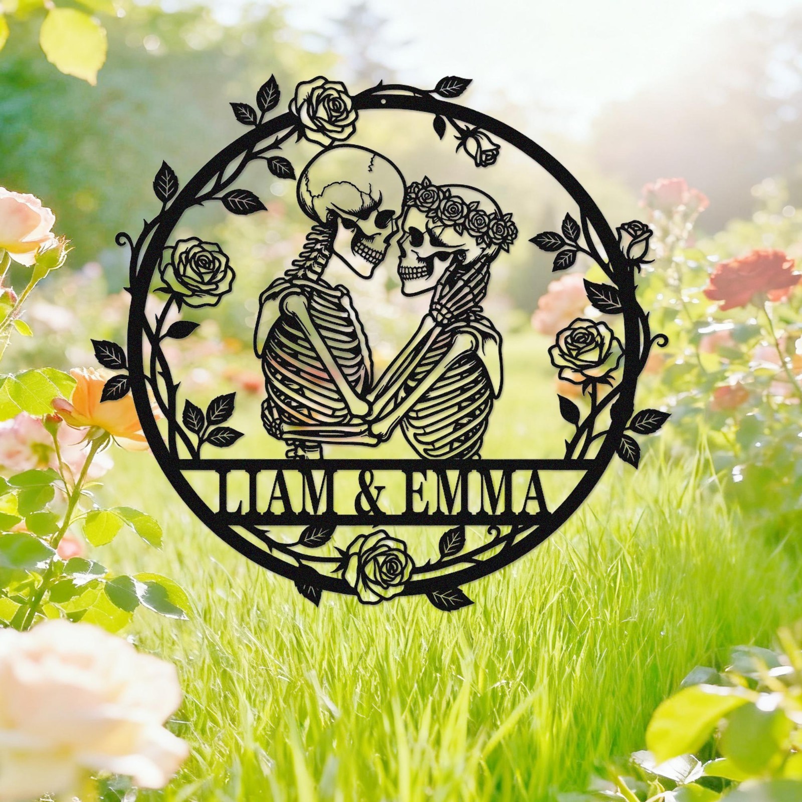 Personalized Skeleton Couple Metal Sign, Gothic Wedding Anniversary Gift
