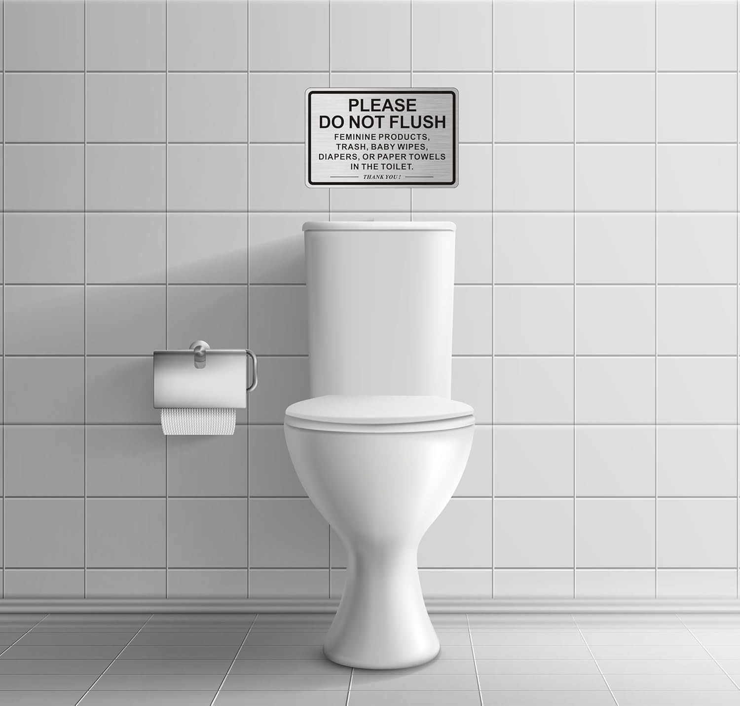 (2 PACK) Do Not Flush Sign for 9 x 6 inches, Brushed Aluminum /Black