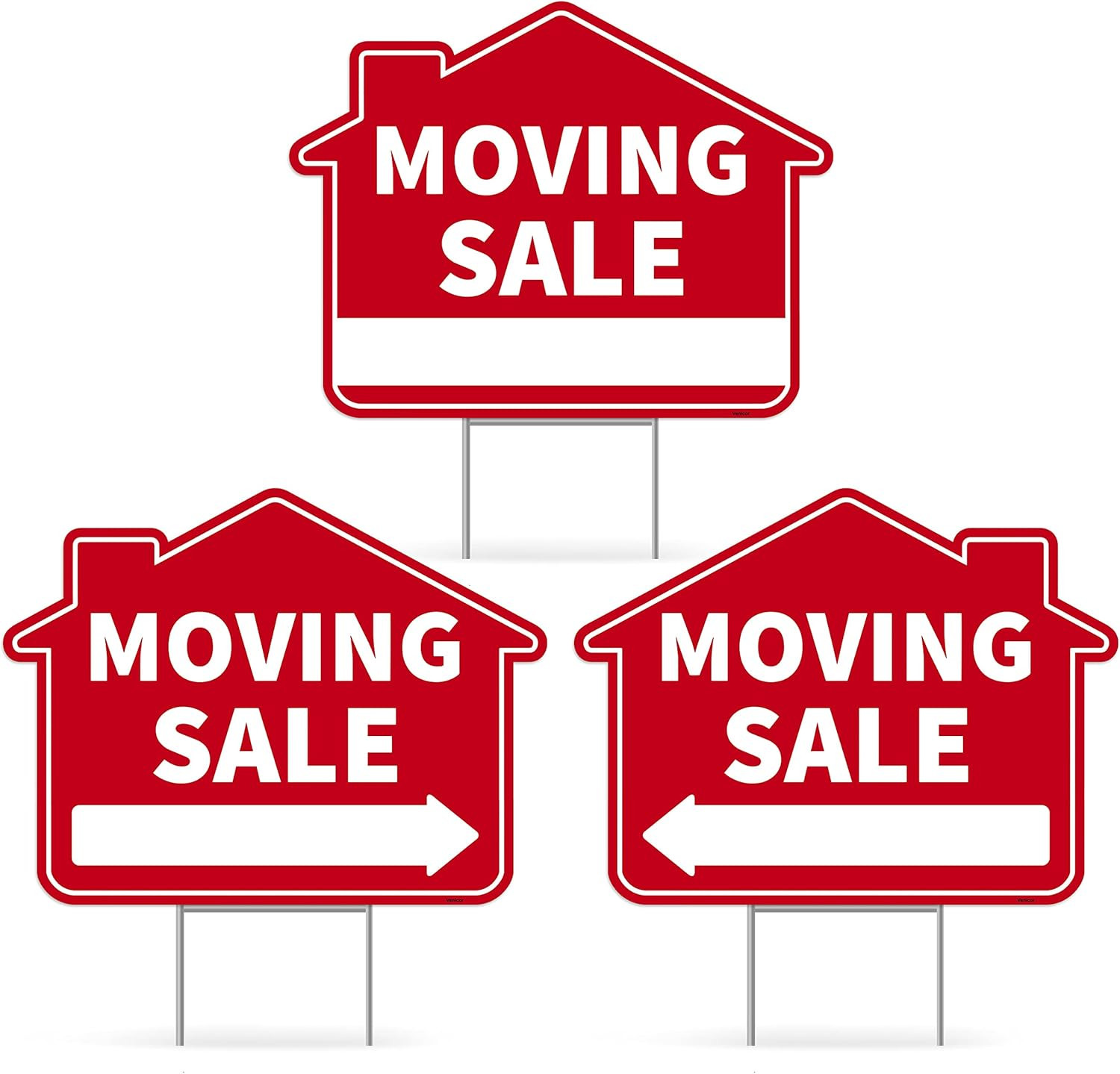 3PC Moving Sale Yard Sign with Stake, 17 Inches by 13 Inches – Double Sided Sign