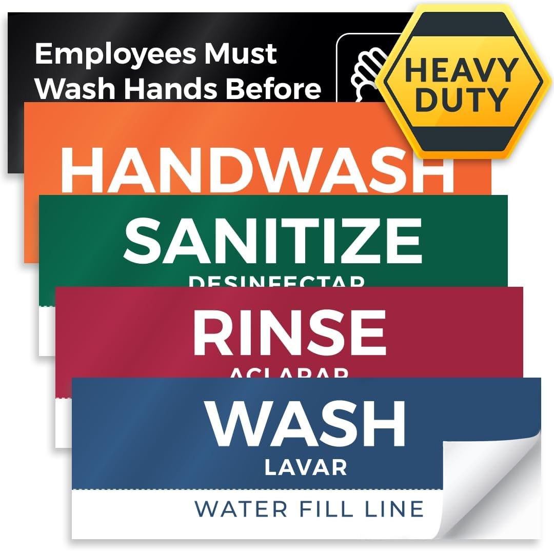 5 Pack Wash Rinse Sanitize Sink Labels, 3 x 9 inches (5 Pack), 5