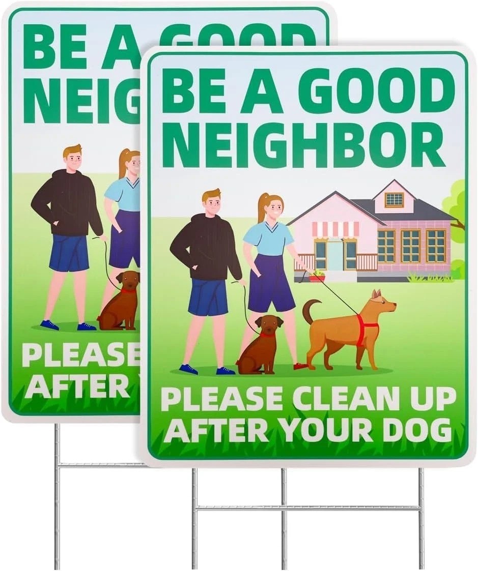Clean Up After Your Dog Sign 12×9 No Pooping Yard Sign Be A Good Neighbor 2 Pack