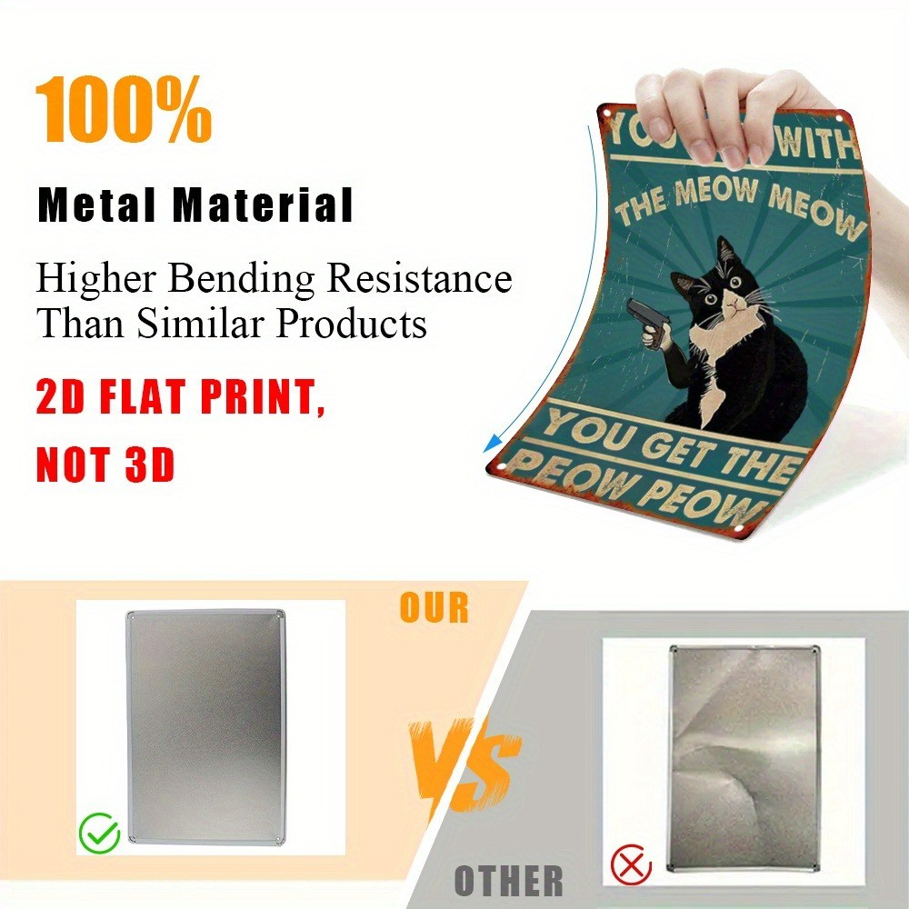 Humorous Cat Sign -Mess Meow Get Peow- Metal Sign Funny Wall Decor Art Cat Lover