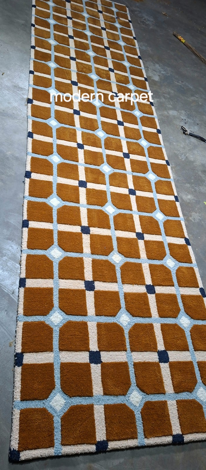 Mid Century Modern Geometric Area Rug Brown Blue Lattice Carpet Living Room 8×10
