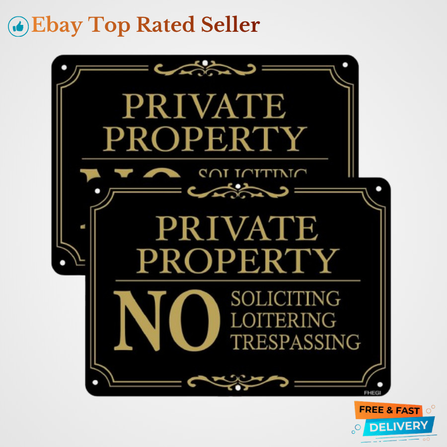 Private Property Warning Signs 2 Pack No Trespassing No Soliciting Signs Black