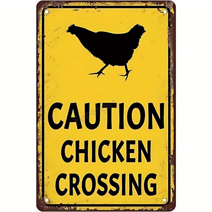 Chicken Crossing Sign Vintage Farmhouse Aluminum 8×12 Wall Mounted