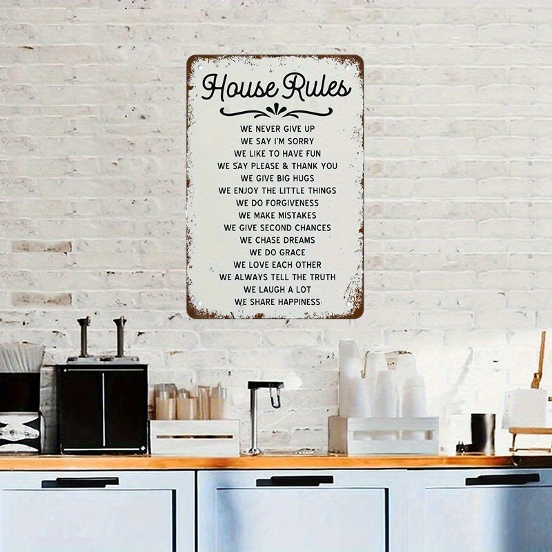 Warm House Rules Home Sign Inspirational Family Saying Hanging Plaque Wall Decor