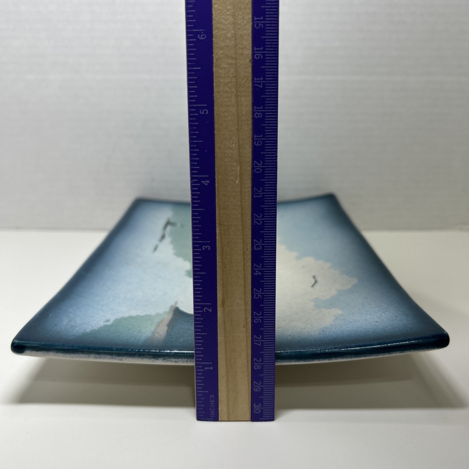 Alan Grout Stuido Pottery Blue Seascape Sailboat Wall Plaque / Sushi Tray 10×7″