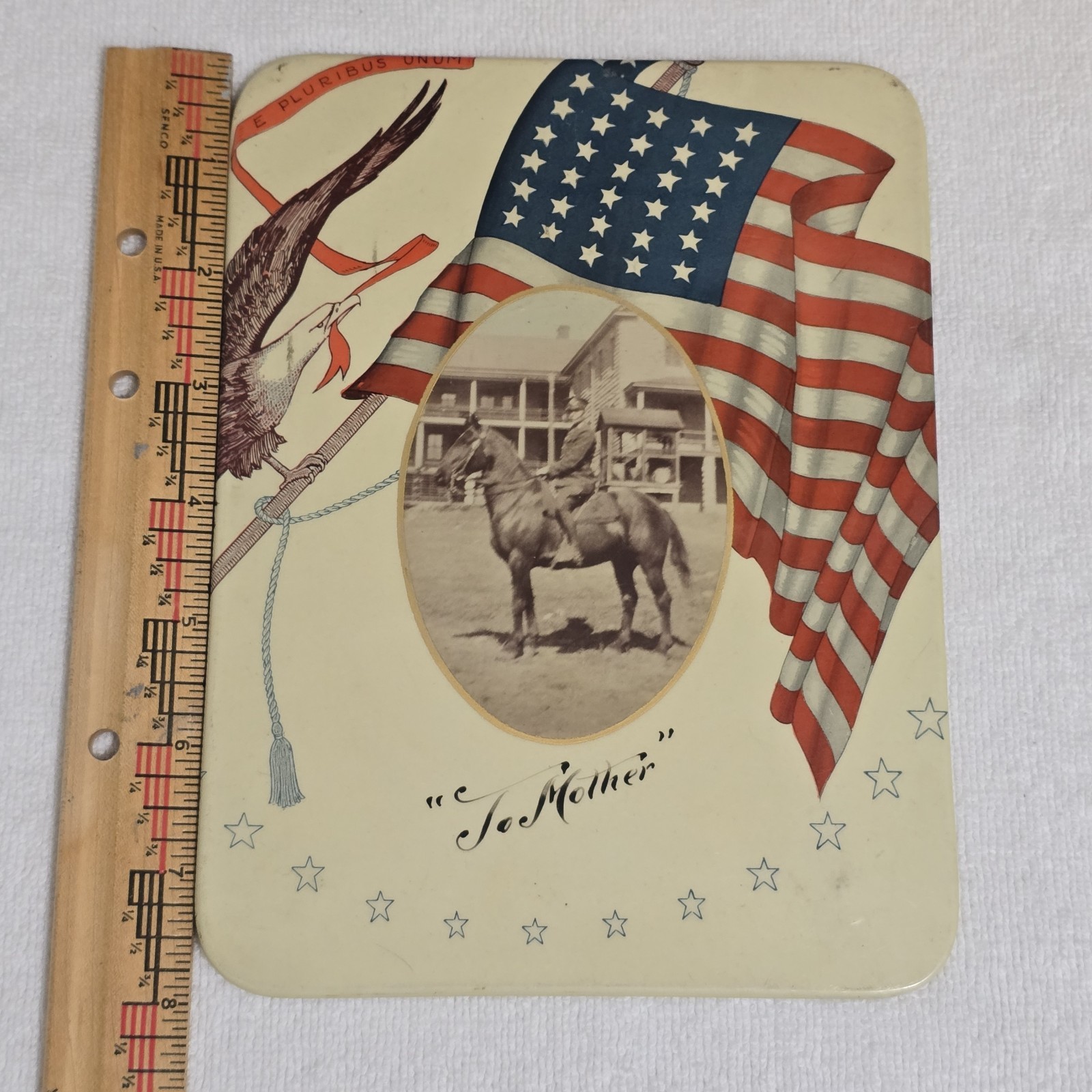 Rare 1898 US Military Tin Sign Cavalry Rough Riders Patriotic Sign 6×8 ANTIQUE