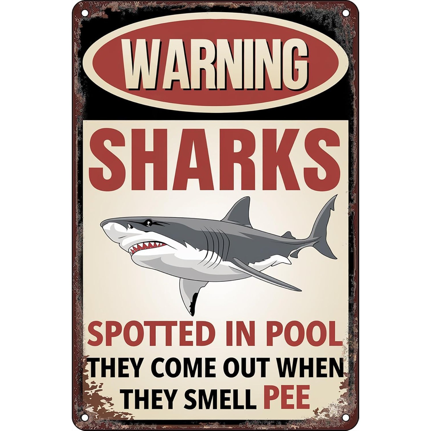 Vintage Shark Sign Aluminum Metal Plaque 8×12 Humorous Retro Decor