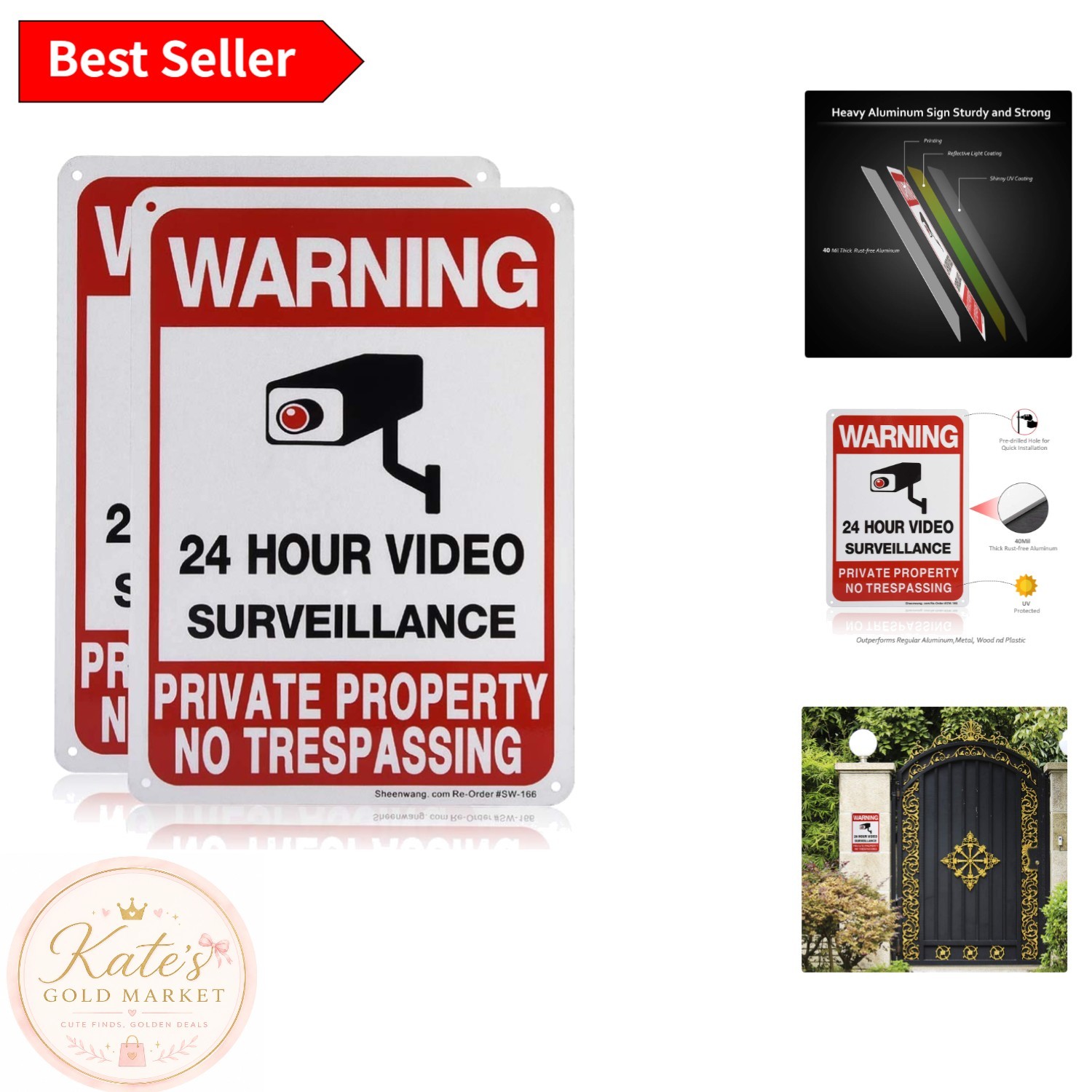 Private Property Video Surveillance Signs – 2-Pack Outdoor Aluminum 10×7 in