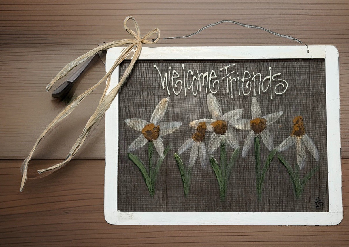 Welcome Friends, Daisy Wall Sign! Rustic Farmhouse Wall Decor 8 X 11