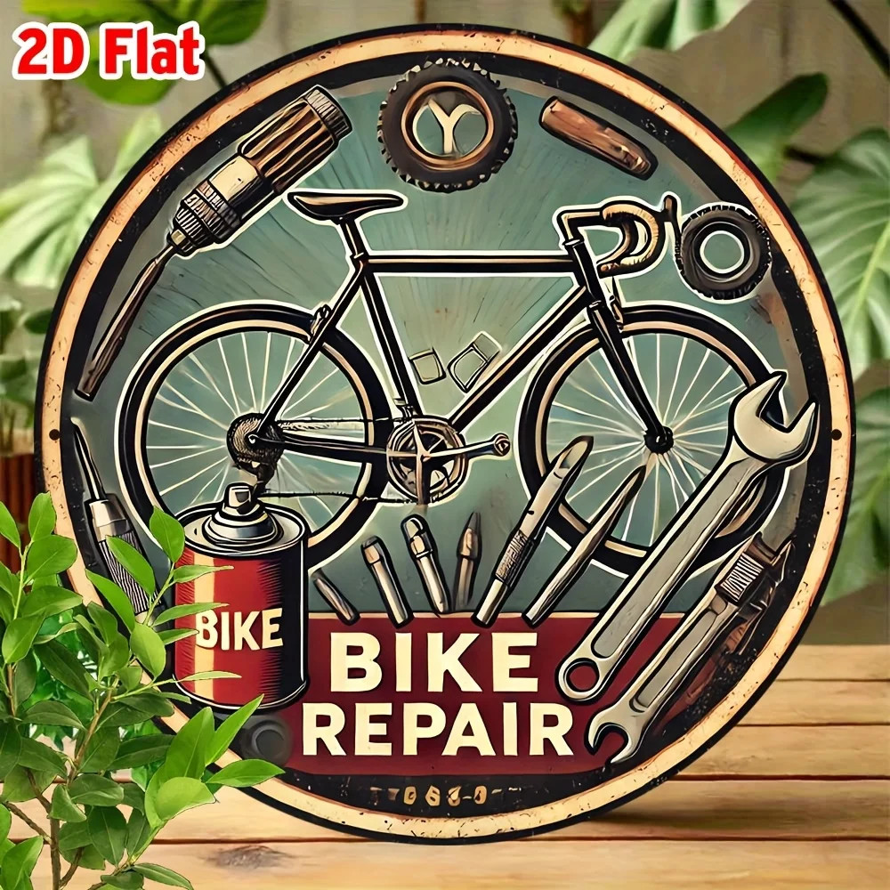 Vintage Bicycle Repair Metal Tin Sign Garage Workshop Wall Decor