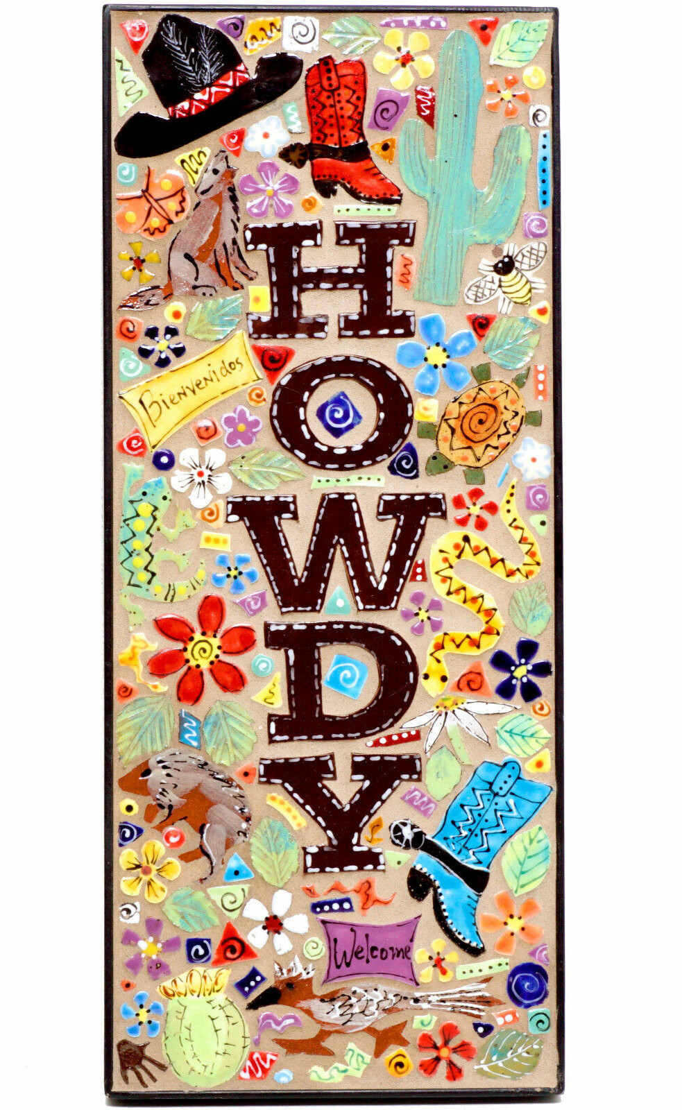 Mosaic Tile Southwest Style Welcome Plaque HOWDY by Carol Hegedus Handmade Large