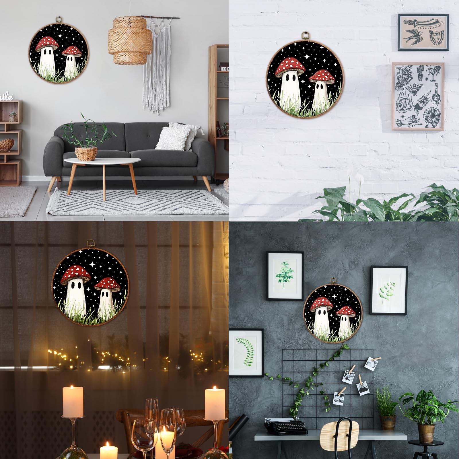 Mushroom Ghost Wall Decor with Hooks 9.84 Inch Boho Mushroom Hanging Door Sig…
