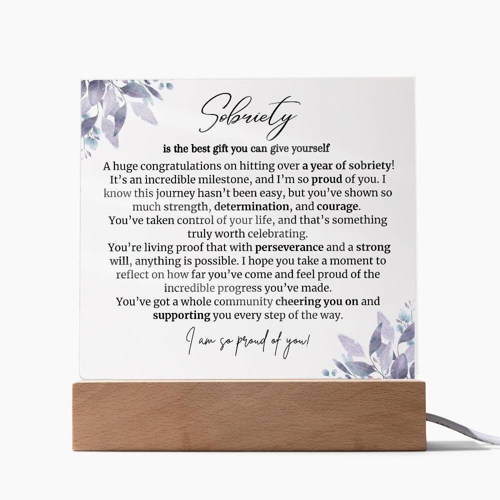 one year sobriety LED acrylic Plaque Gift for staying sober congratulations gift