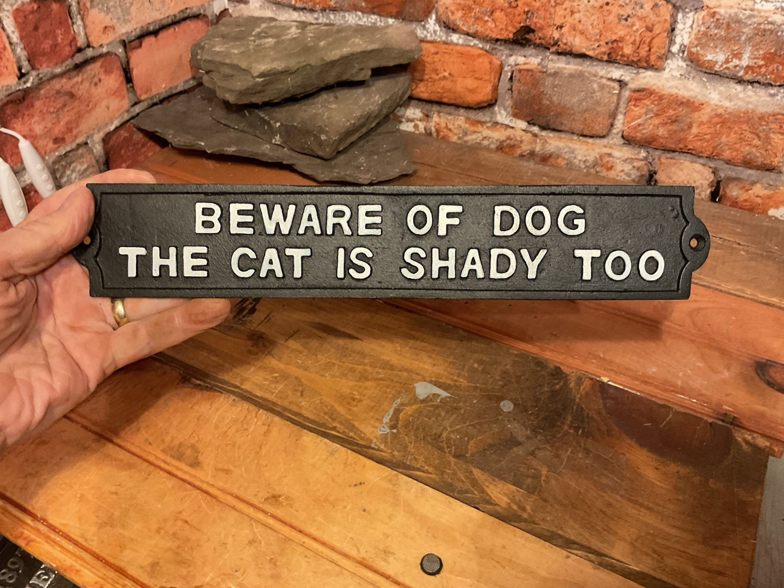 Lg. 12″X2.25″X.25″ Cast Iron “the Cat is Shady too” Sign…Ships Free!