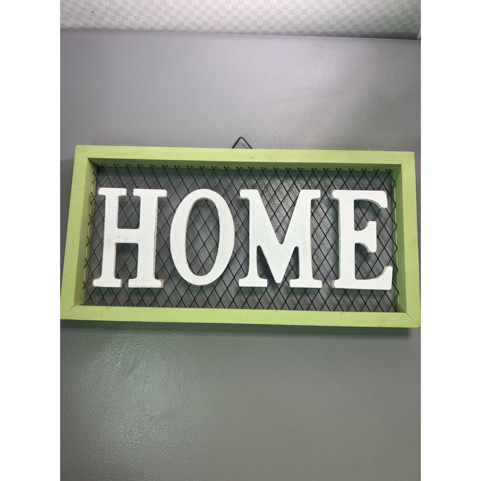 Farmhouse Green HOME Wood Wire Hang Sign Home Décor Rustic Shelf Accent 12″X6″