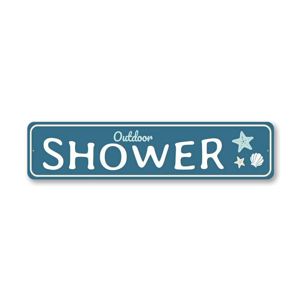 Outdoor Shower Beach Sign, Beach House Metal Sign – 4 x 18 inches