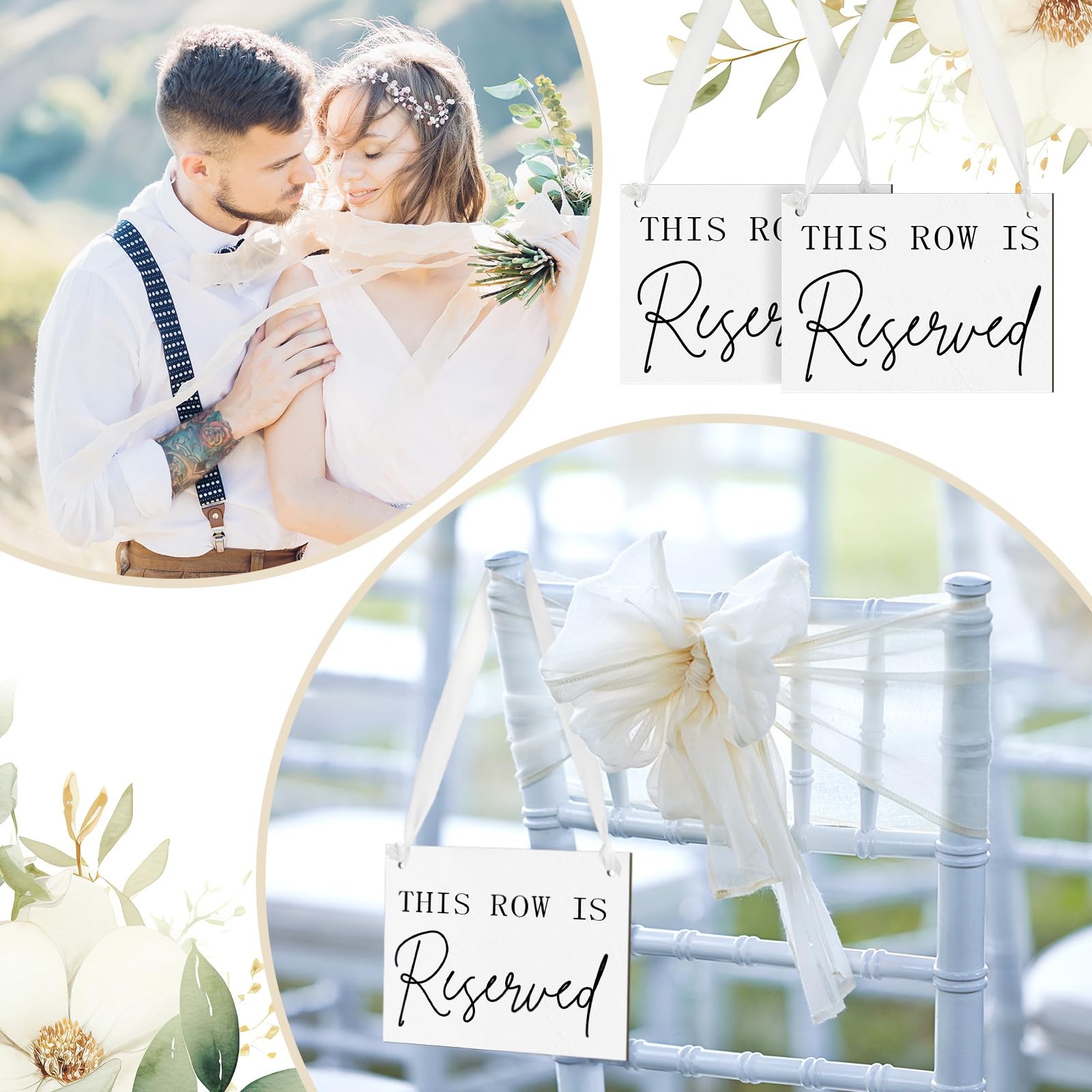 12 Pack Wooden Reserved Row Sign for Wedding Chairs This Row Is Reserved Hang…