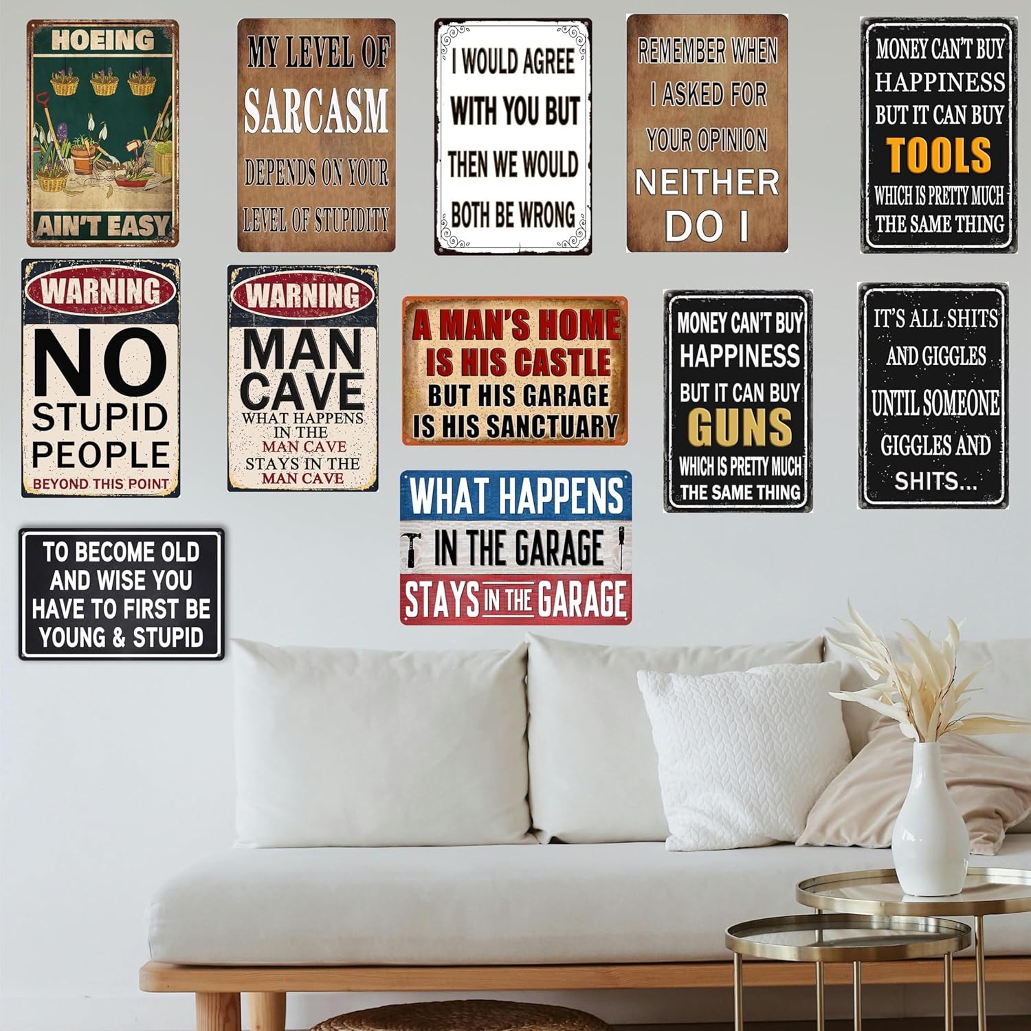 Garage Tin Metal Sign Mancave Decor For Men What Happens 8×12
