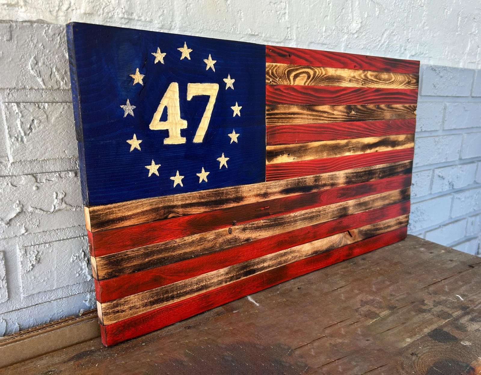 Handcrafted Wooden American Flag-13.5 x 25.5 47th president