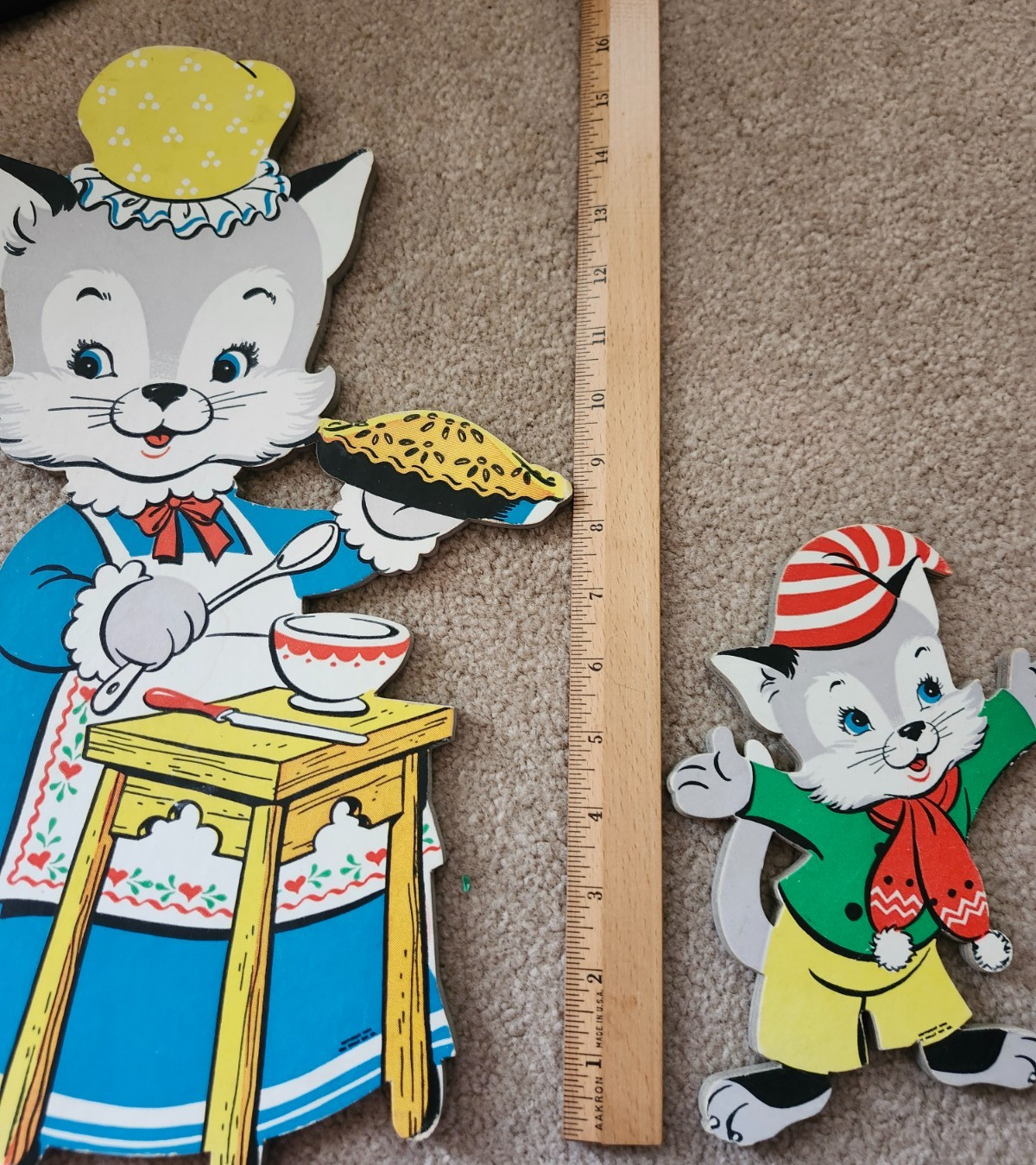 Dolly Toy Mama Vintage CAT & KITTEN-HAPPY KITTIES WALL HANGINGS 16″ & 7.25″ 😸😻