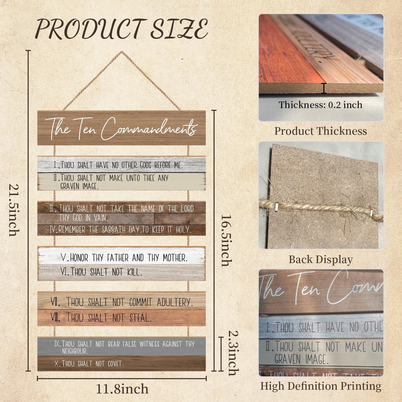 The Ten Commandments Christian Home Wall Decor Art, Wooden Hanging Bible Vers…