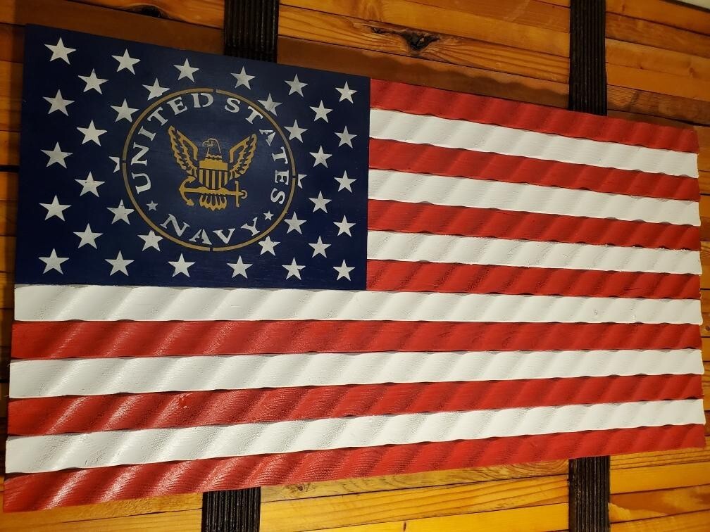 Large United States Navy Wavy Wood Flag Quality Craftsmanship 19×37