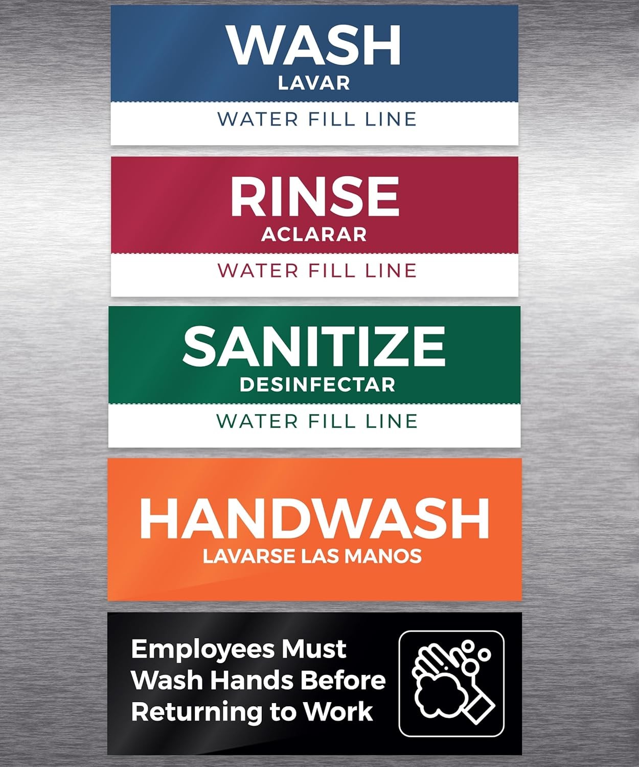5 Pack Wash Rinse Sanitize Sink Labels, 3 x 9 inches (5 Pack), 5