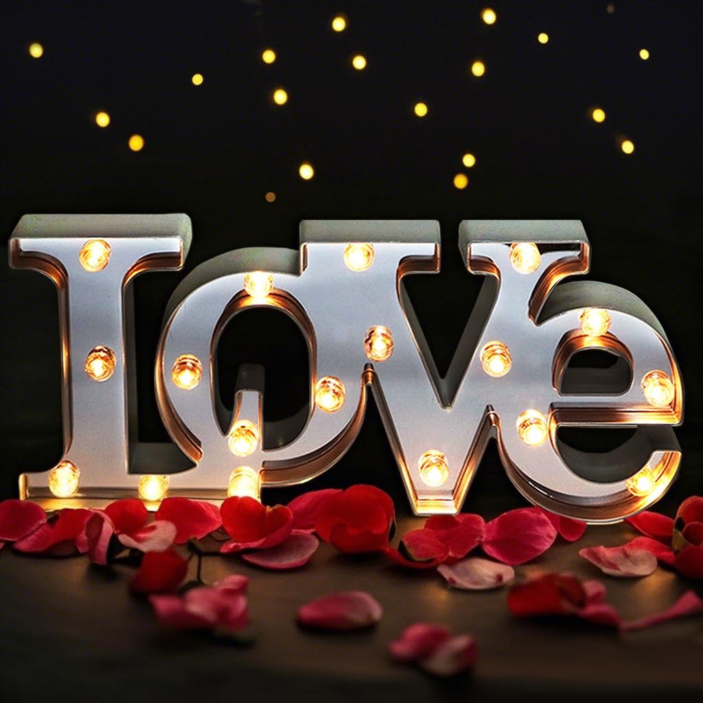 16″ x 7″ Large LOVE Decor For Bedroom LED Marquee Sign (MIRROR Front) – LOVE …