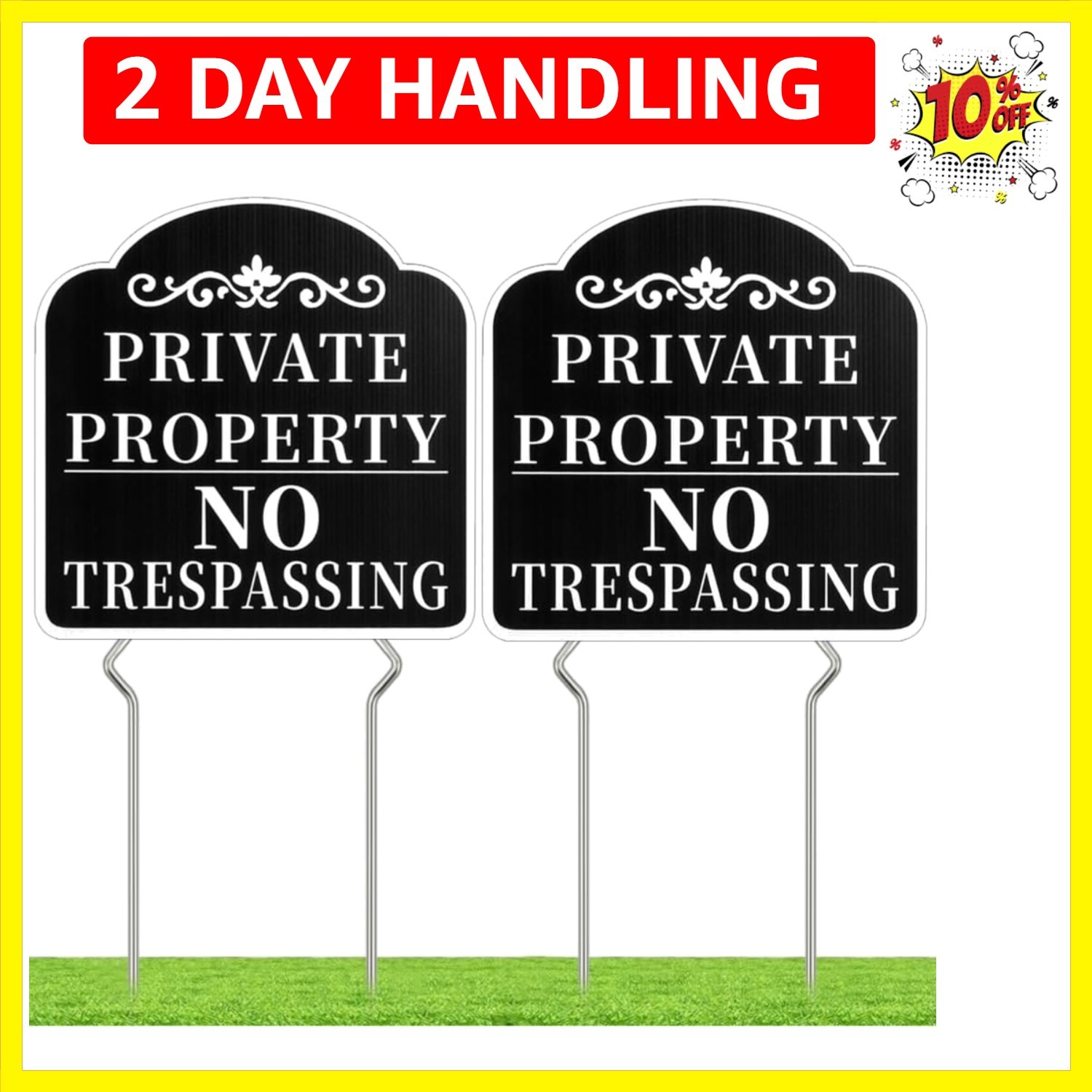 Private Property Sign with Metal Stakes, 21.5 Inch High, 2 Pack Double Sided …