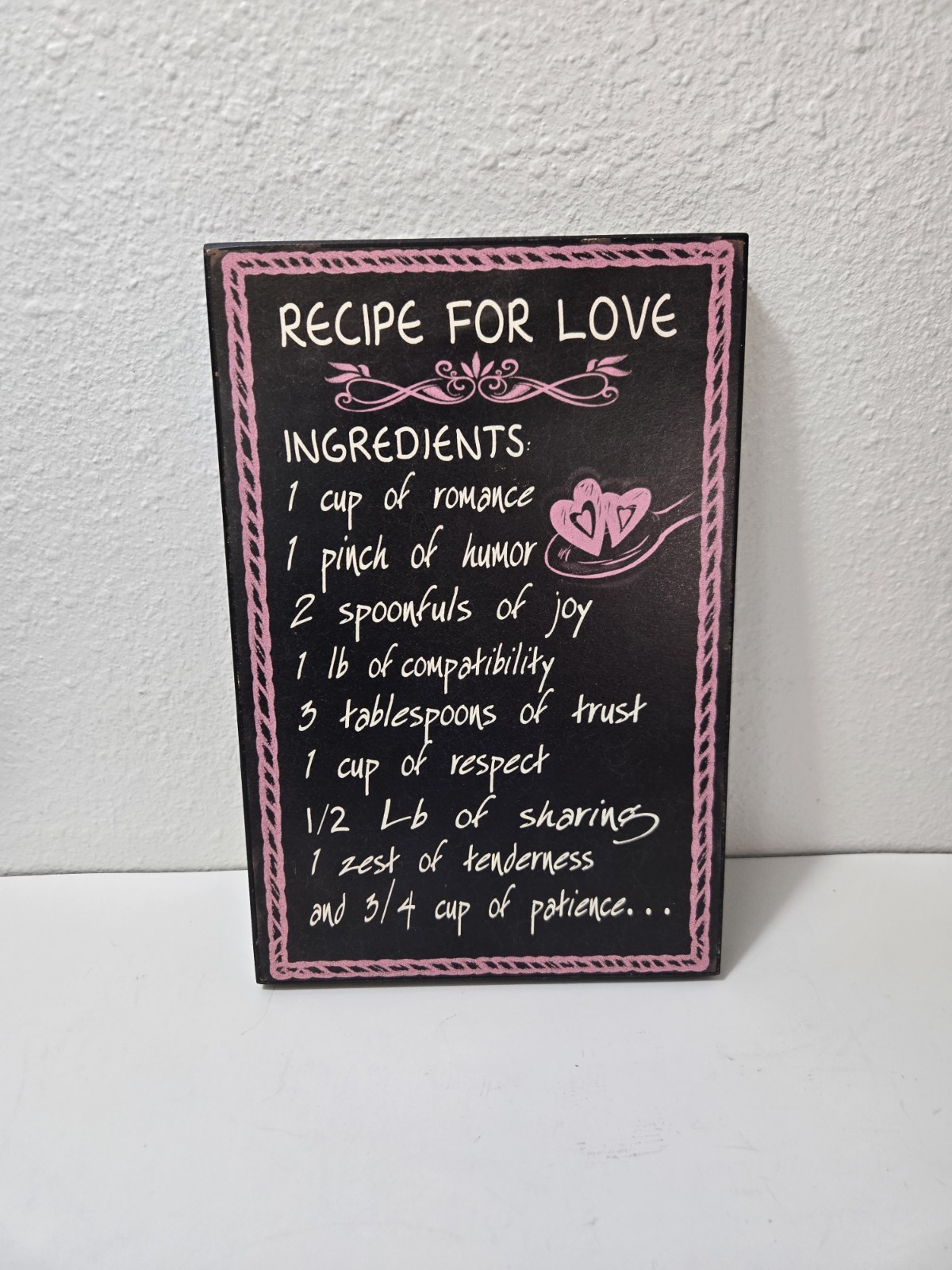 Recipe for Love Decorative Wall Sign – Pink on Black