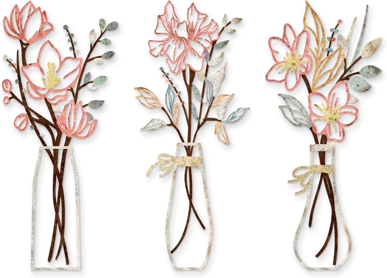 3 Pcs Metal Flowers Wall Arts Rustic Farmhouse Decor Bathroom Multicolored